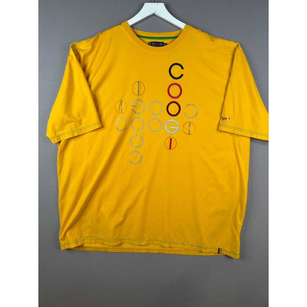 COOGI T-Shirt Mens 6XL Yellow Embroidered Graphic Short Sleeve Cotton Streetwear